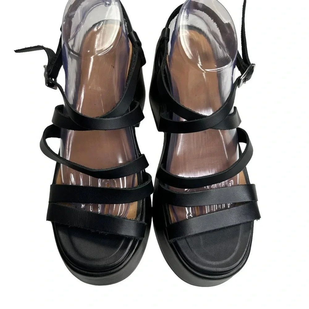 Ganni Women's Leather Platform Wedge Sandals Sz: 11 - Picture 5 of 10